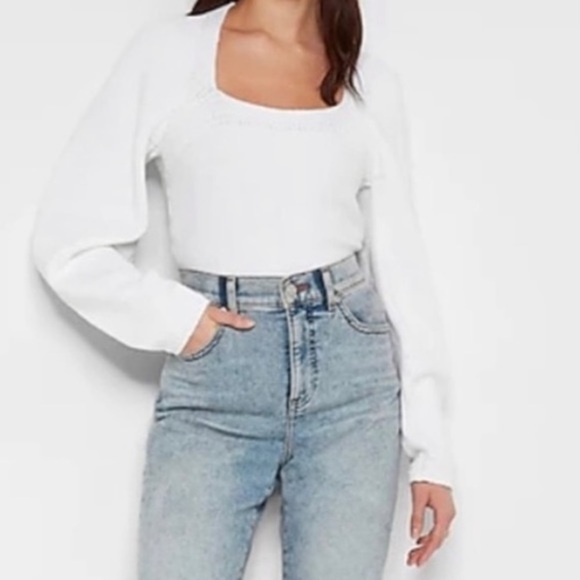 Express Square Neck Fitted Knit Pullover - Picture 7 of 9